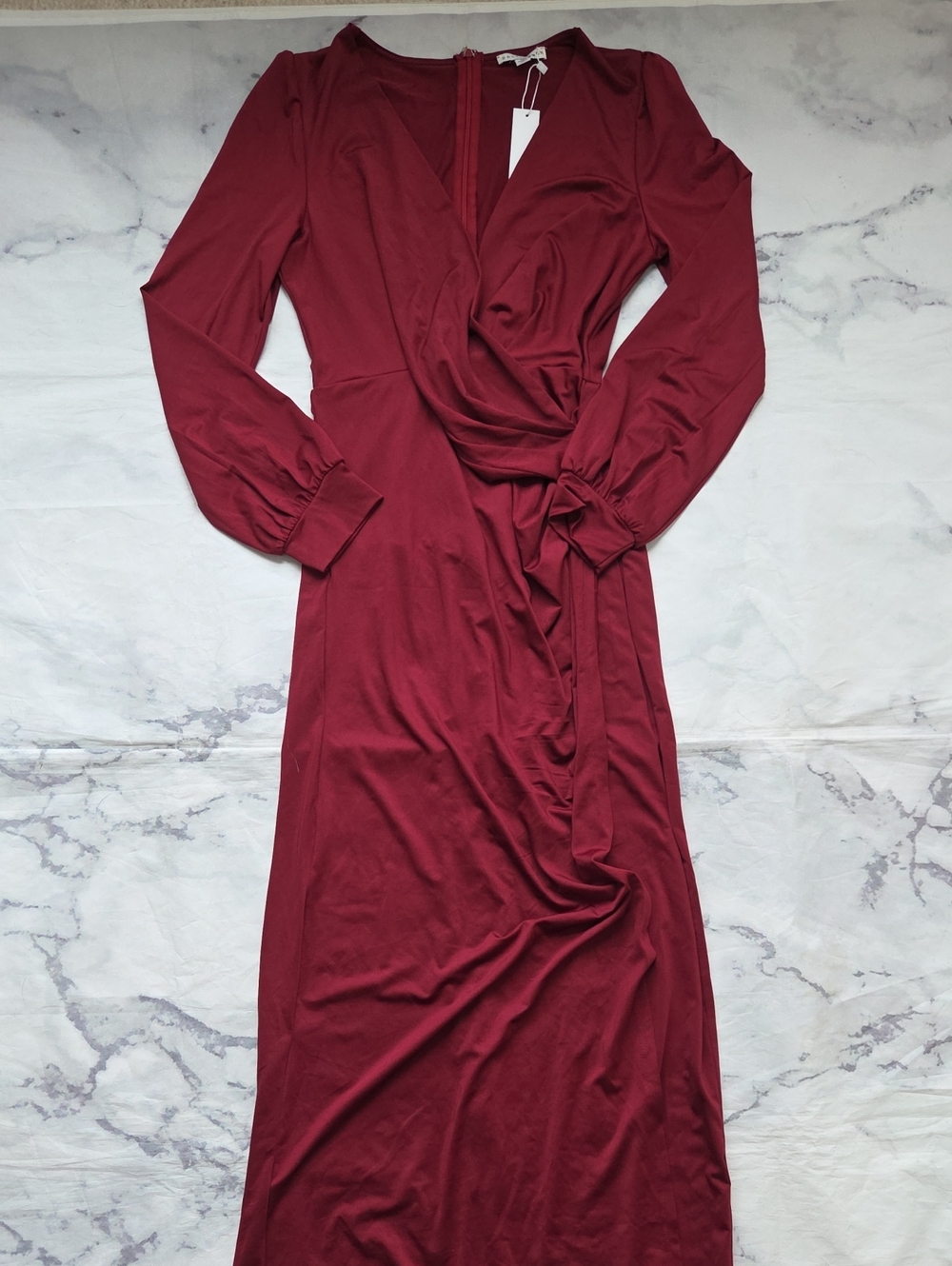 Baltic Born Burgundy/Dark Red Long Sleeve Faux Wrap Maxi Dress